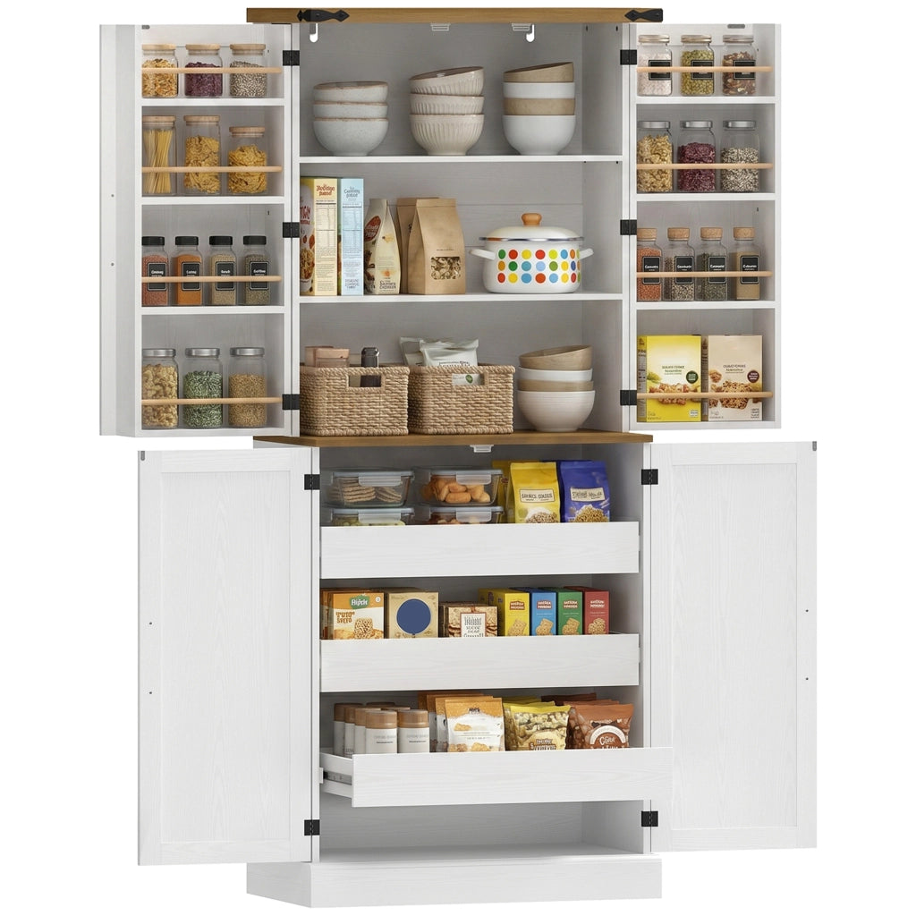 Armadio da cucina ¨C Minimal ¨C 4 ante, 3 cassetti, bianco, 76x40x182cm