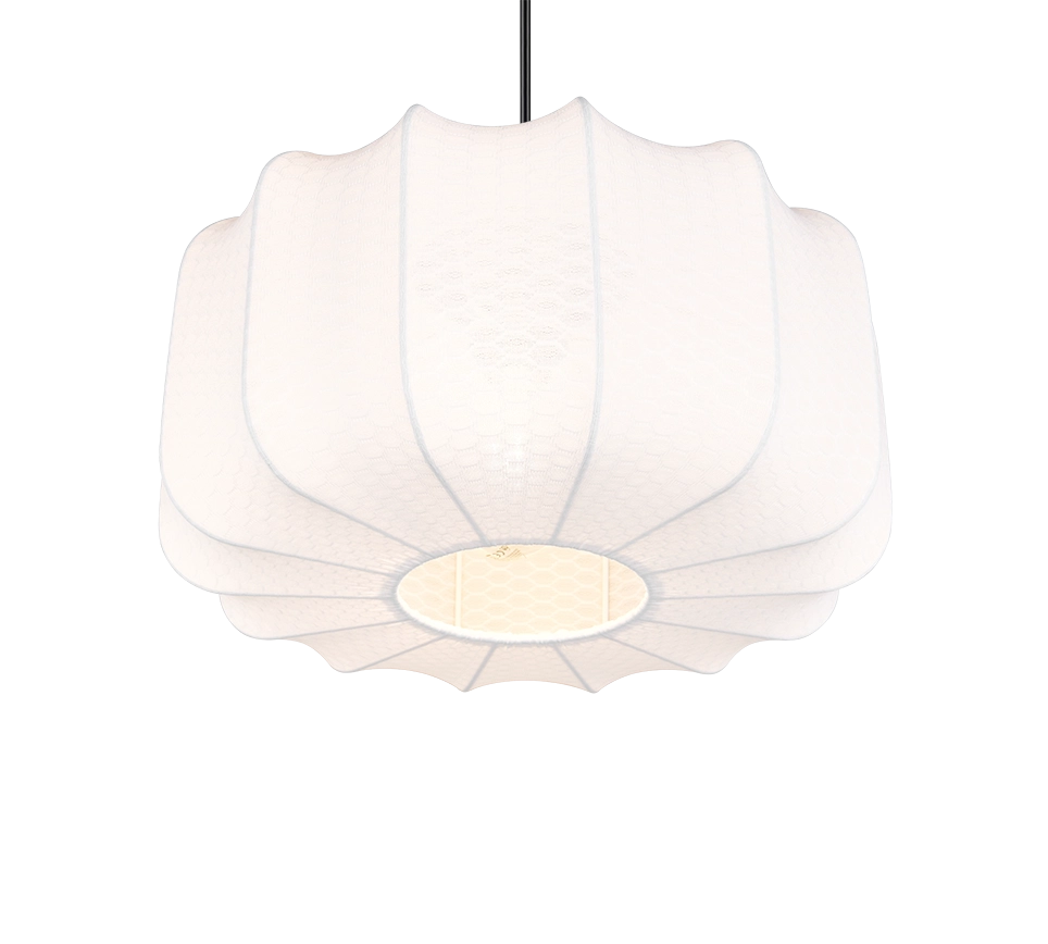 Lampada a sospensione, tessuto e metallo, bianco e nero, D 40 cm, Madeline