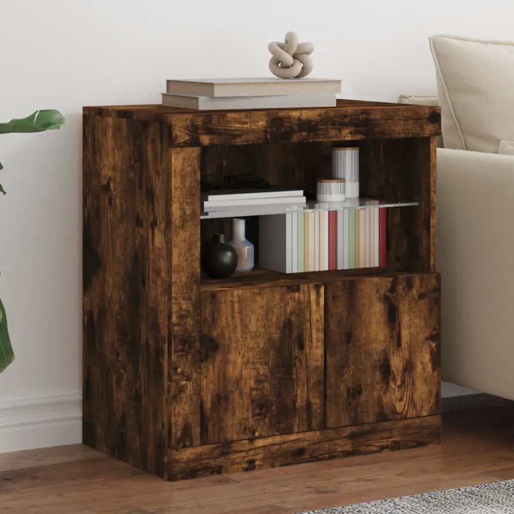 Credenza con Luci LED Rovere Fumo 60,5x37x67 cm 836620