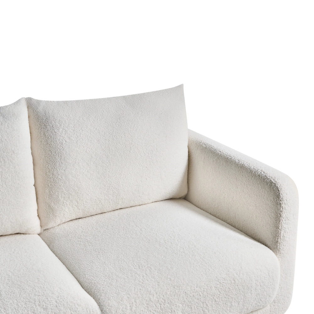 Divano a 2 posti Rivestimento in bouclè bianco Gambe in legno con braccioli Angolo lettura soggiorno Stile scandinavo moderno