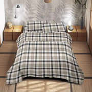 Completo Letto Matrimoniale No Stiro Set Lenzuola In Morbida Microfibra Anallergica Lenzuolo Sotto Con Angoli Elastici Fino 30 Cm, Lenzuolo Teso Sopra 2 Federe Prodotto Italiano  Tartan Tortora