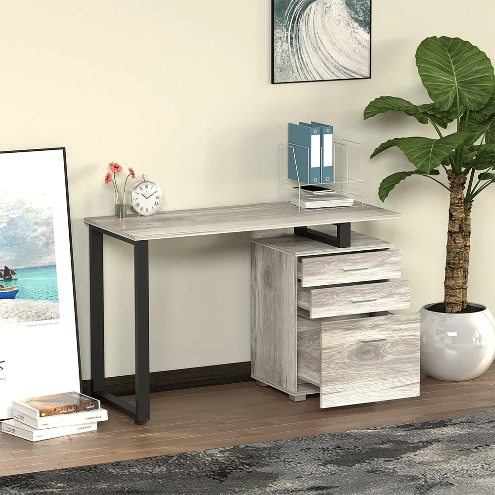 Scrivania con Cassettiera Tavolo Porta Pc Computer Acciaio Legno Ufficio Grigio