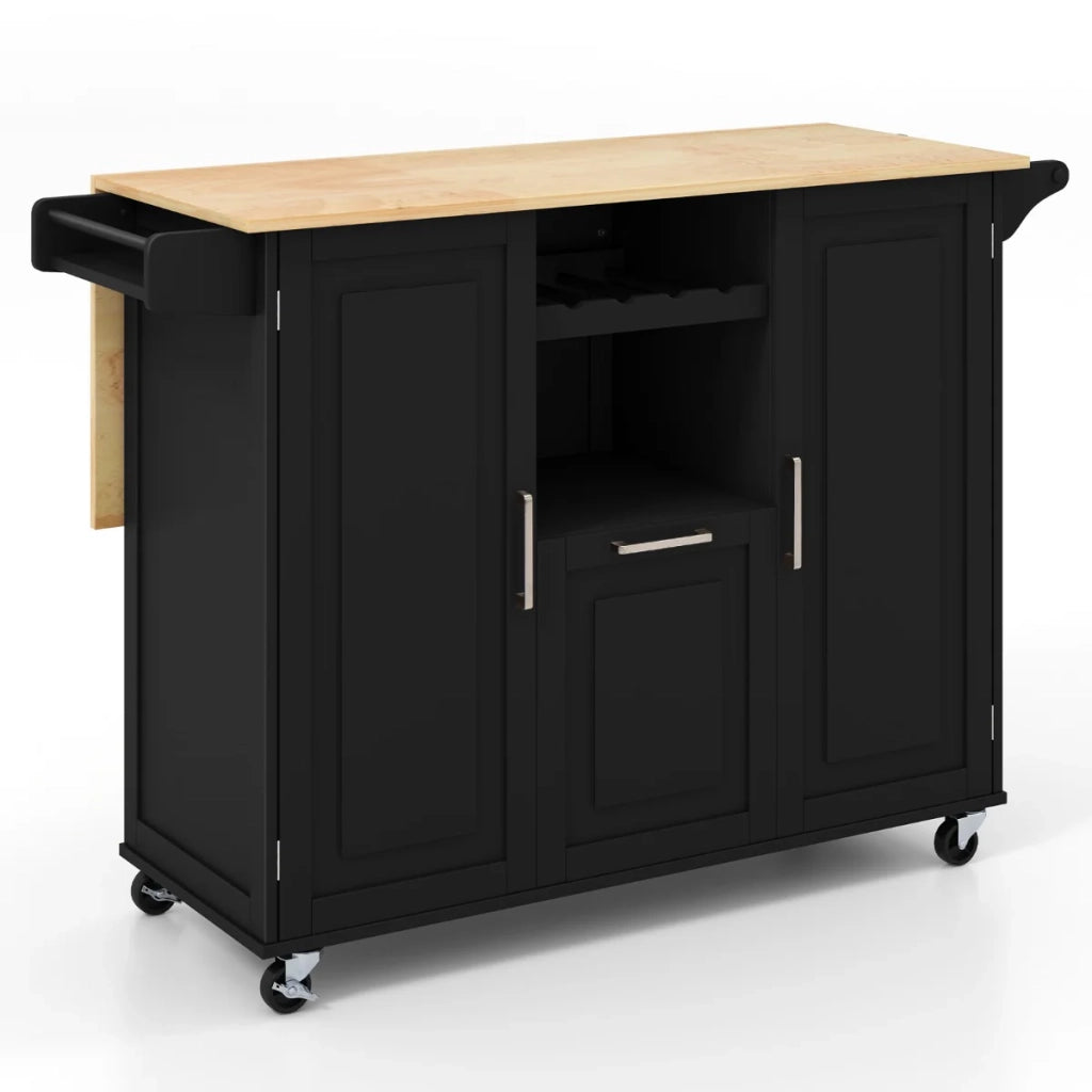 Carrello da cucina con ruote 130 x 74 x 90 cm ampio e pratico spazio di stoccaggio stile moderno legno di caucciù nero 20_0018048