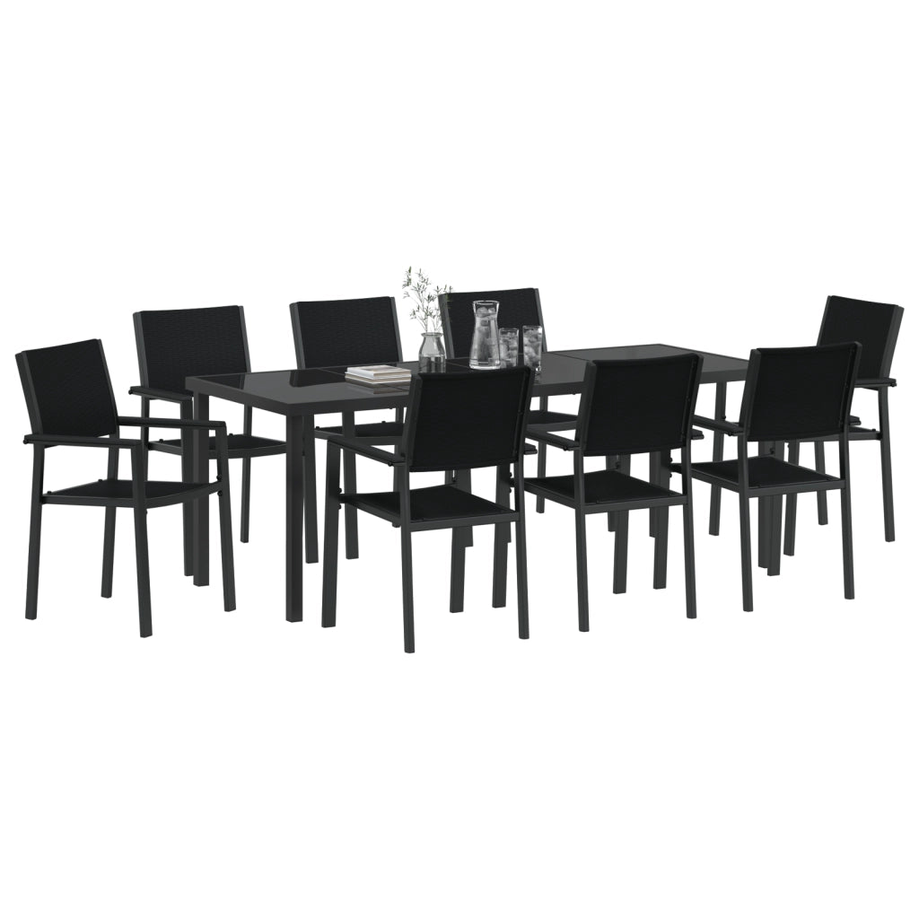 Set da pranzo da giardino 9 pezzi in poli rattan nero