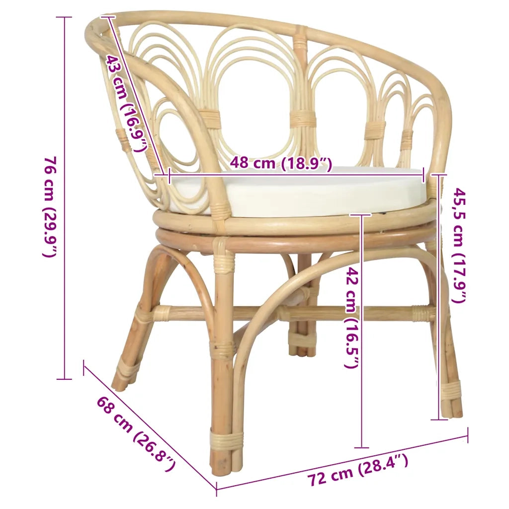 Sedia da Pranzo con Cuscino in Rattan Naturale e Lino