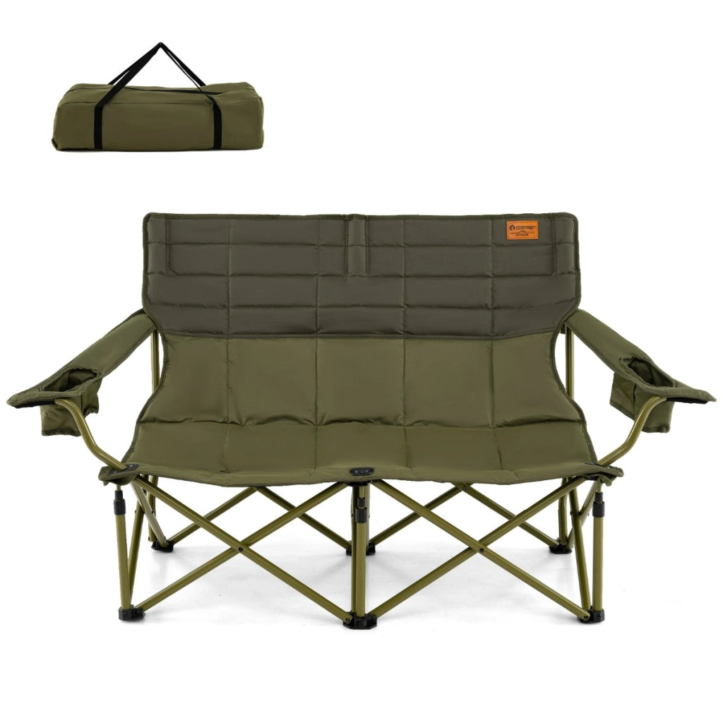 Sedia da campeggio per 2 persone con braccioli regolabili, Sedia da esterno portatile carico massimo 272 kg Verde