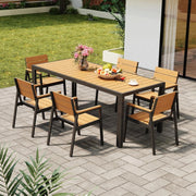 HDPS Set Tavolo e Sedie da Giardino 7 Pezzi Resistente alle Intemperie, Completo di Tavolo 189 cm e 6 Sedie da Esterno in Alluminio, Finitura a Vena di Legno e Facile da Manutenzionare,Naturale