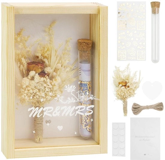 Regalo di Natale Unico - Scatola in Legno - Fiori Secchi - Vaso di Reazione - Carta dei Desideri - Tazza per l'Anello - Regalo Creativo
