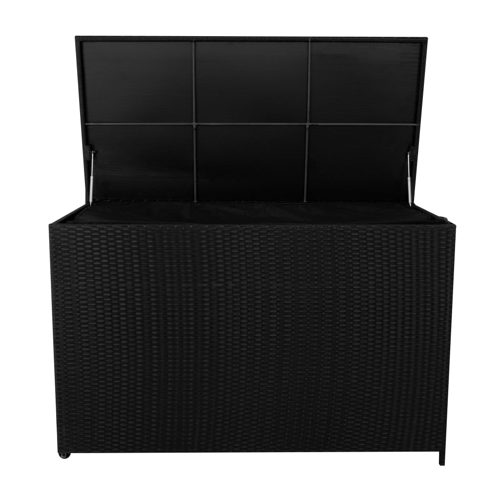 Box Contenitore Rattan Giardino 996L Nero Baule Grande con Rivestimento