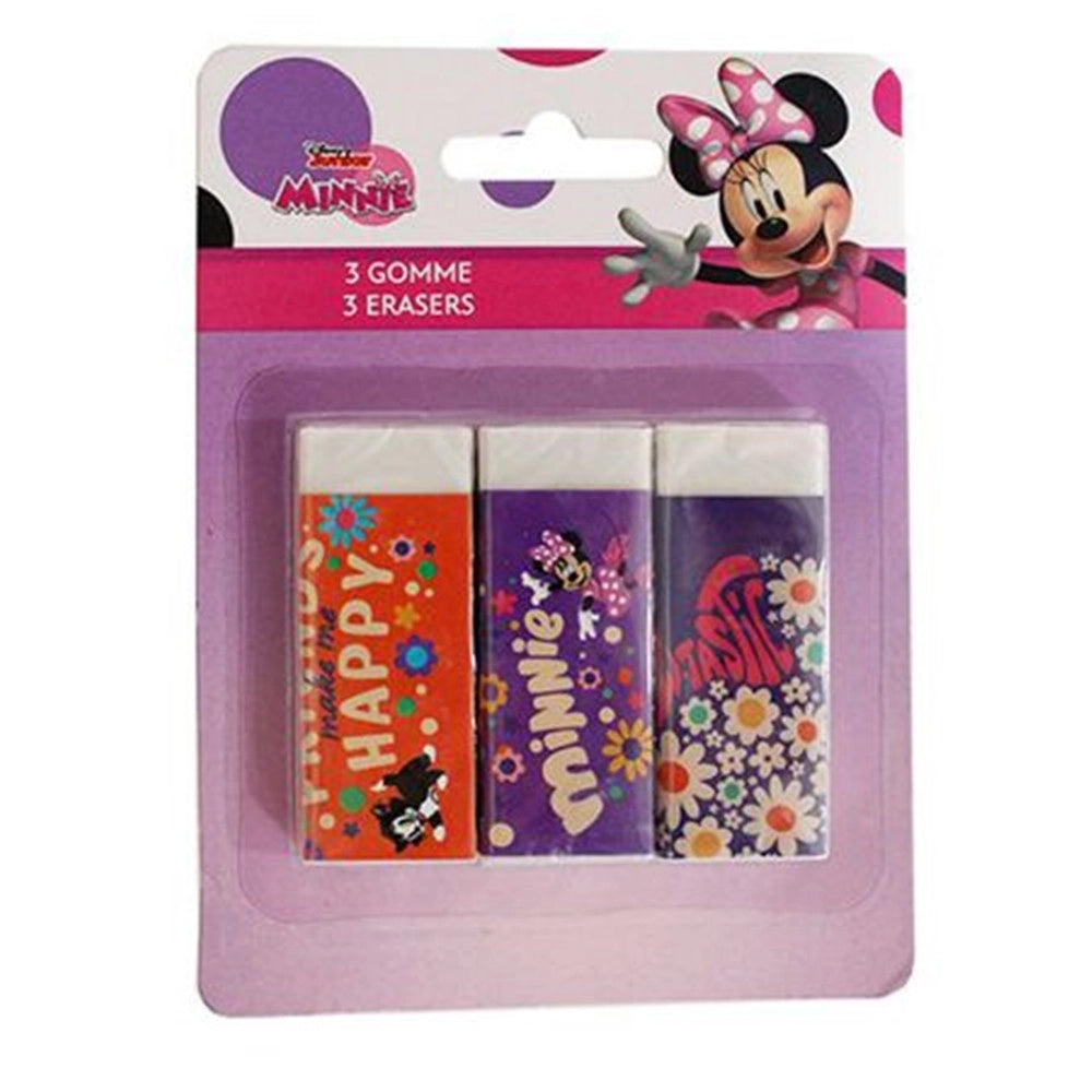 Trade Shop - Set 3 Pz Gomme Per Cancellare Minnie Cancelleria Per Scuola Regalo Festa Bambine 961075 -