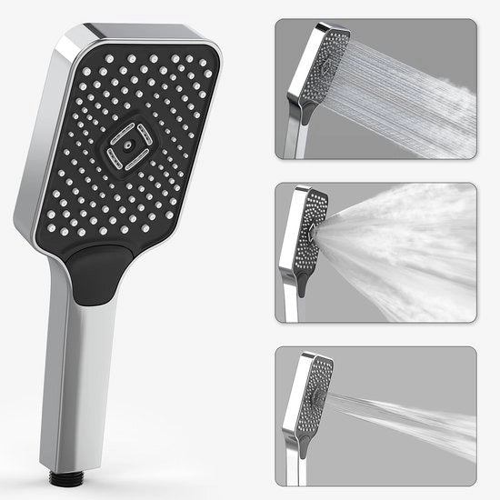 Douchekop Grande, 120mm, Grande Maniglione con 3 Impostazioni di Getto, Anticalcare Douchekop, Maniglione a Getto a Alta Pressione con Risparmio d'Acqua, Acciaio Inox
