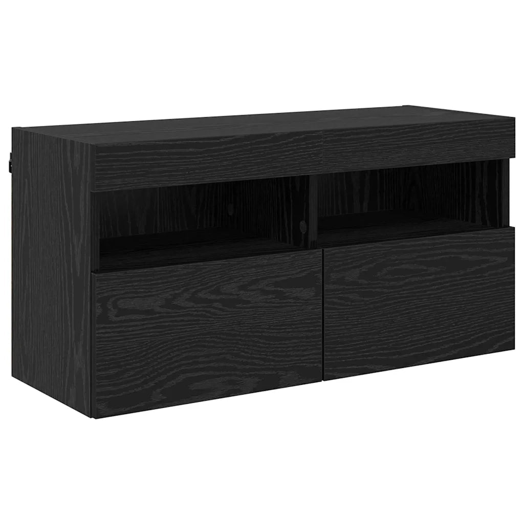 Mobile TV da parete con LED Rovere Nero 80 x 30 x 40 cm 882981