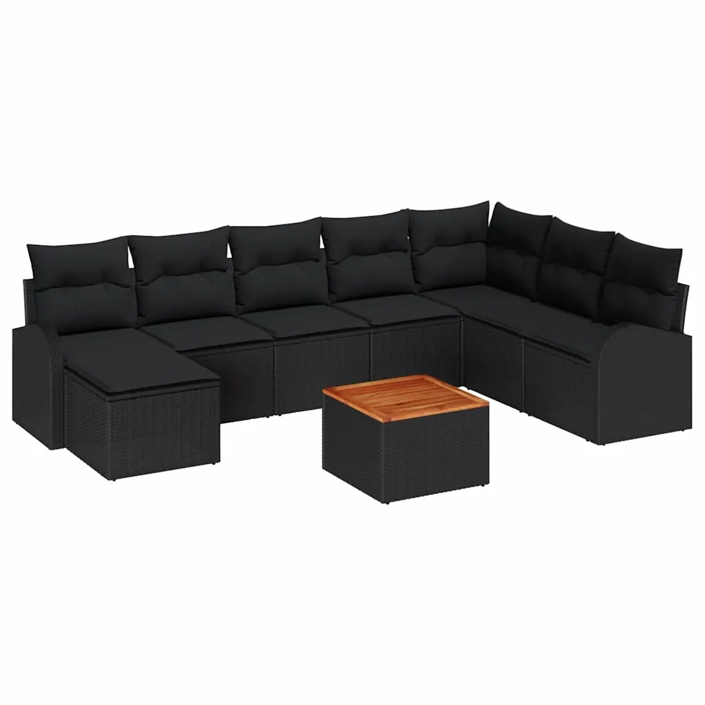 Set Divano da Giardino con archiviazione 9 pcs Nero polyrattan 3356287