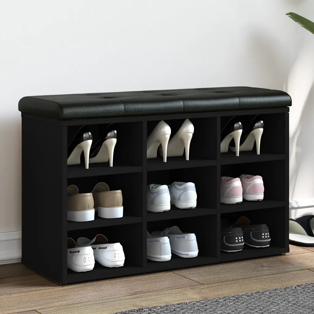 Panca Porta Scarpe-Sgabello-Panca Scarpiera Nera 82x32x50 cm in Legno Multistrato
