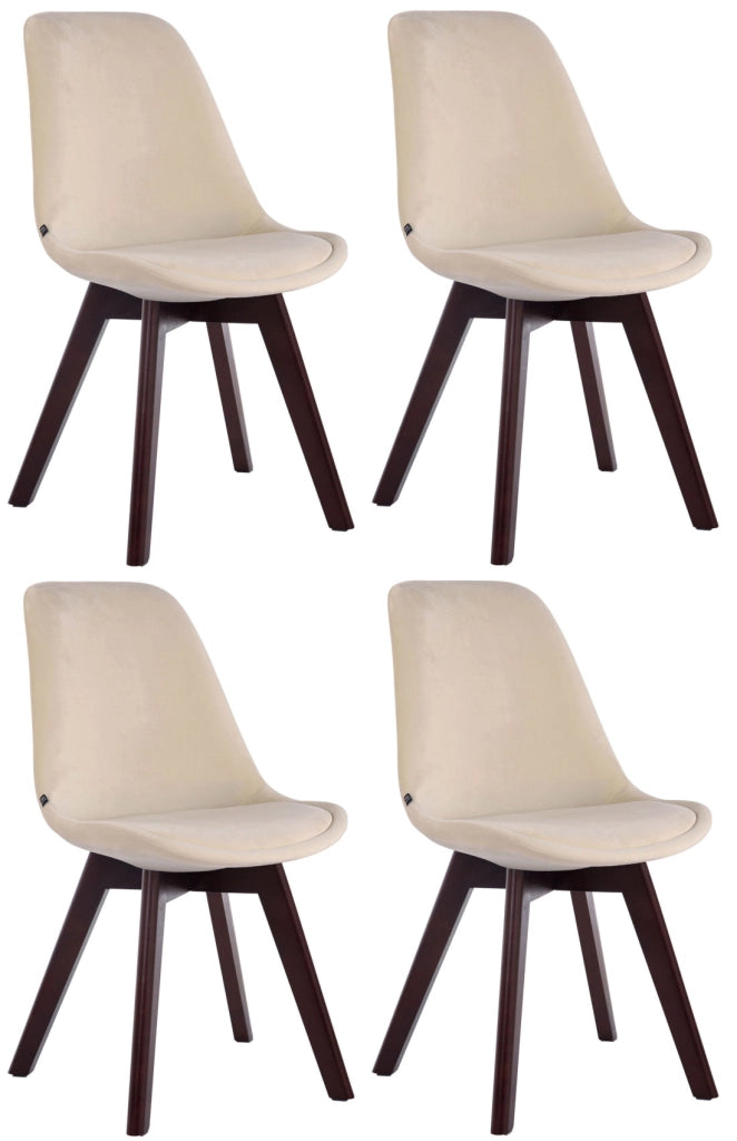 Set da 4 sedie Borneo in velluto crema,noce