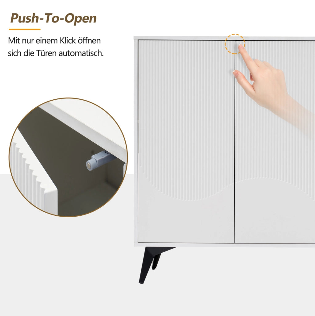 Credenza bianca 160 cm con ante incise e gambe in metallo