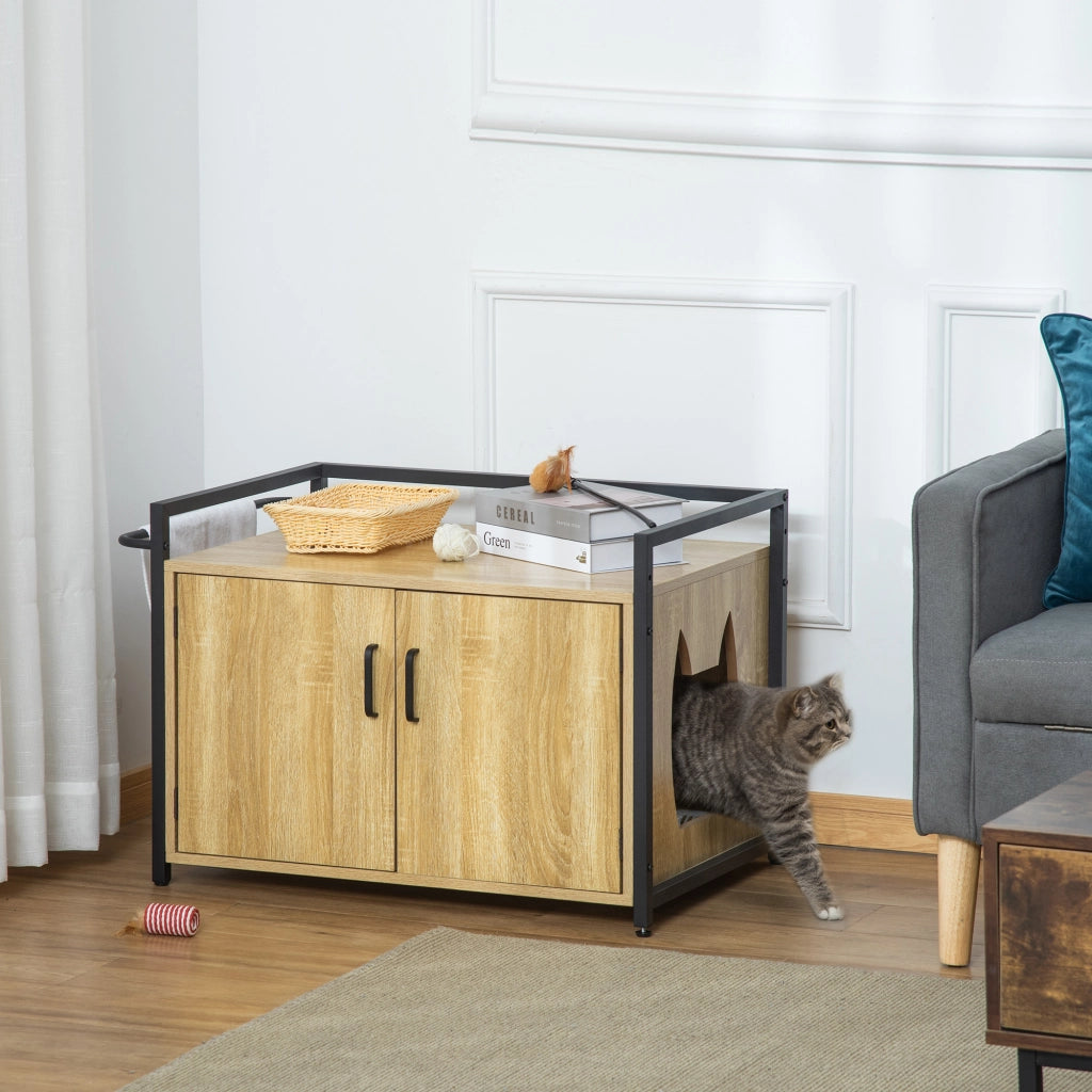 Easycomfort Mobile Lettiera per Gatti con 2 Ante e Ingresso Laterale, 82.3x51x54cm, Color Legno e Nero