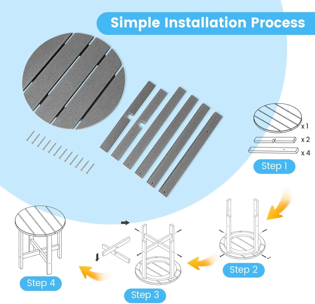 Tavolino rotondo piccolo da patio, tavolino da esterno in HDPE con capacità di carico di 100 kg, tavolo da giardino per interni ed esterni (grigio)