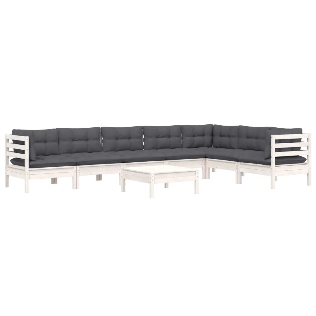 Set Divani da Giardino 8 pz con Cuscini Bianchi Legno di Pino 3096702
