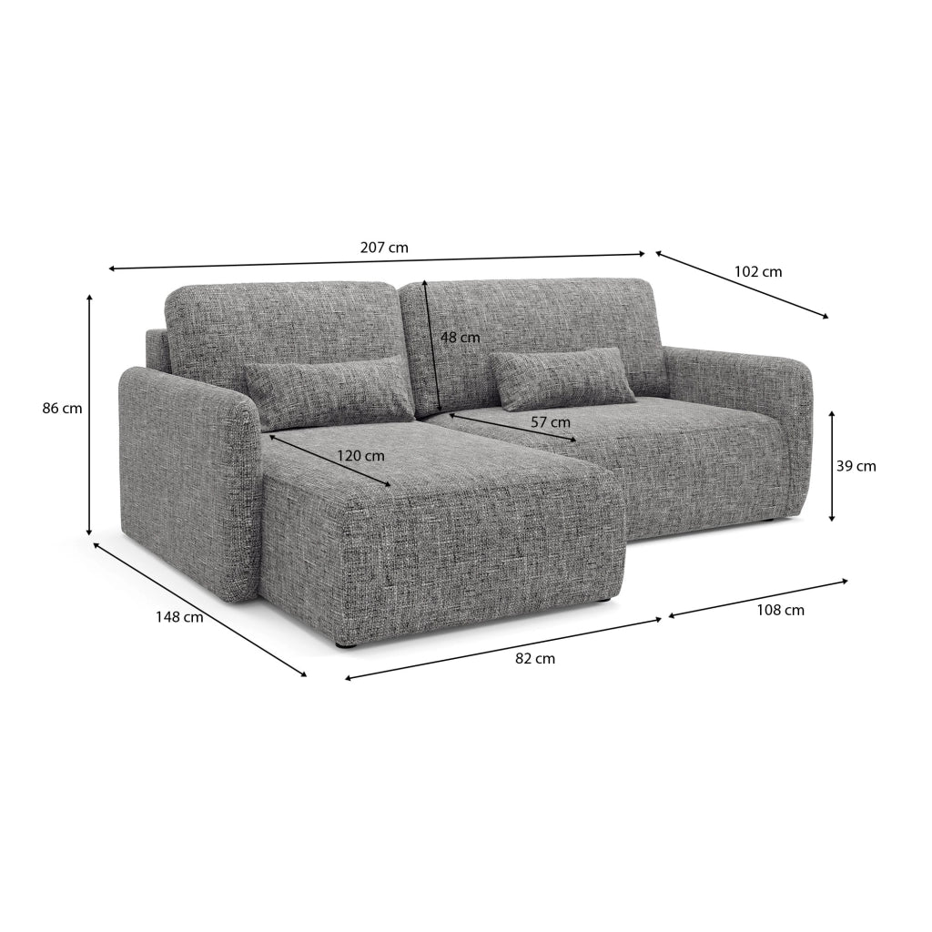 Pagno, Divano Letto con Penisola Contenitore, 207x148 cm Grigio