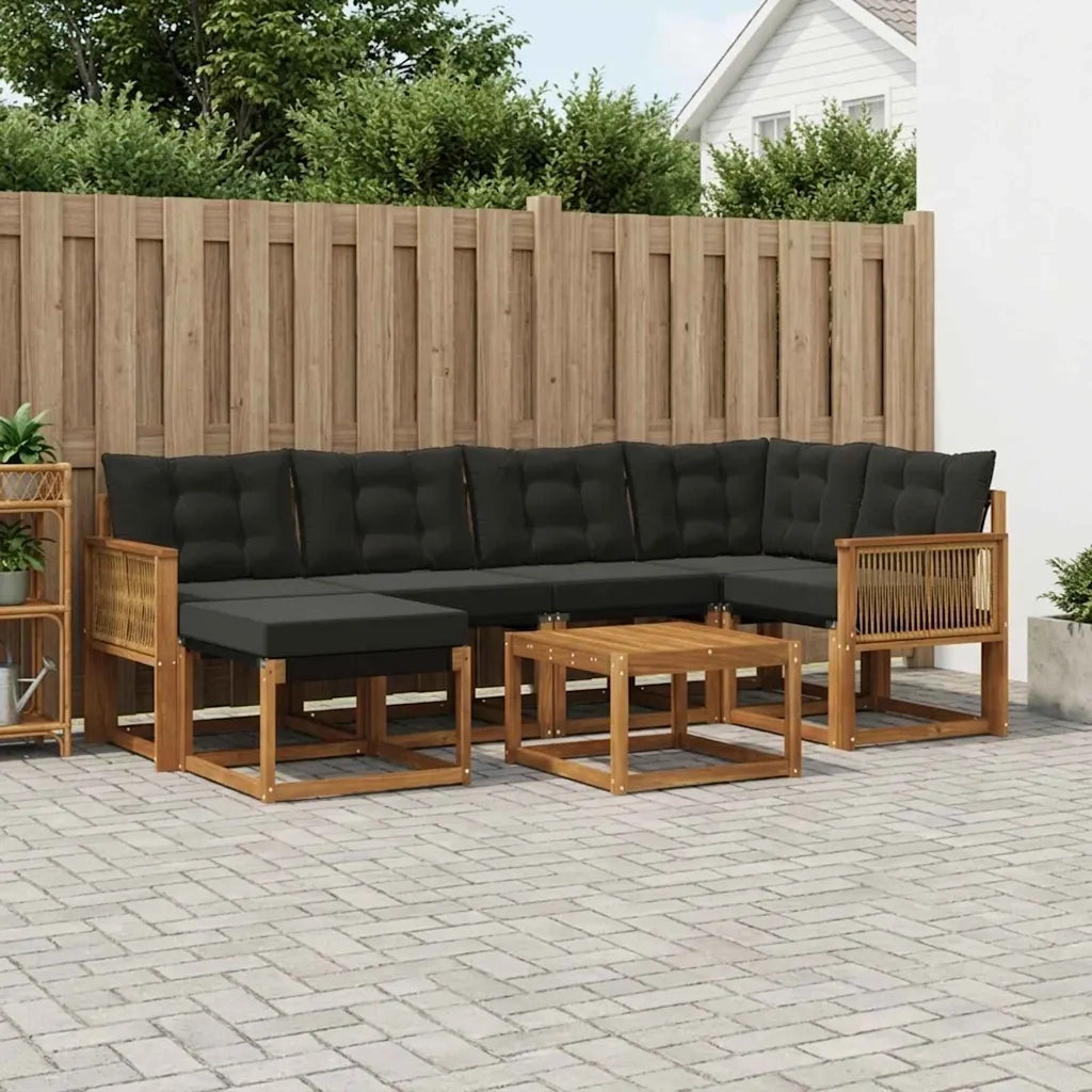 Set di divani da esterno con cuscino 7 pcs Naturale e Nero
