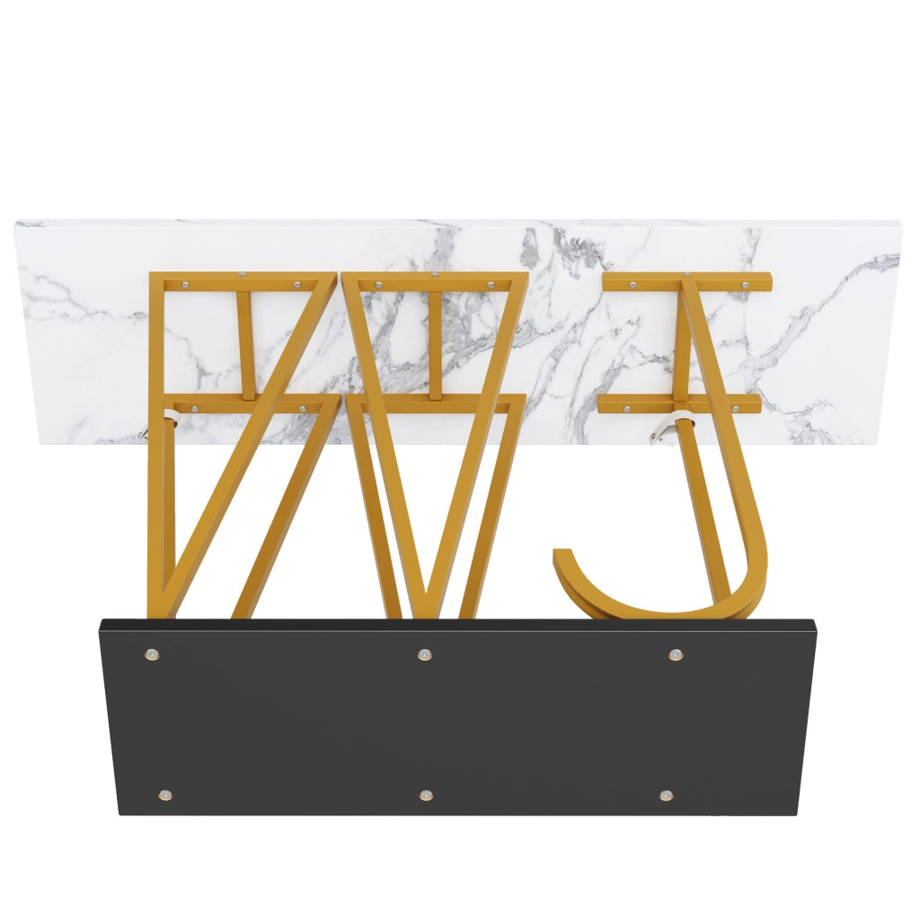 Tavolo consolle 120x29.5x80 cm con piano effetto marmo; ripiano inferiore; MDF e metallo bianco