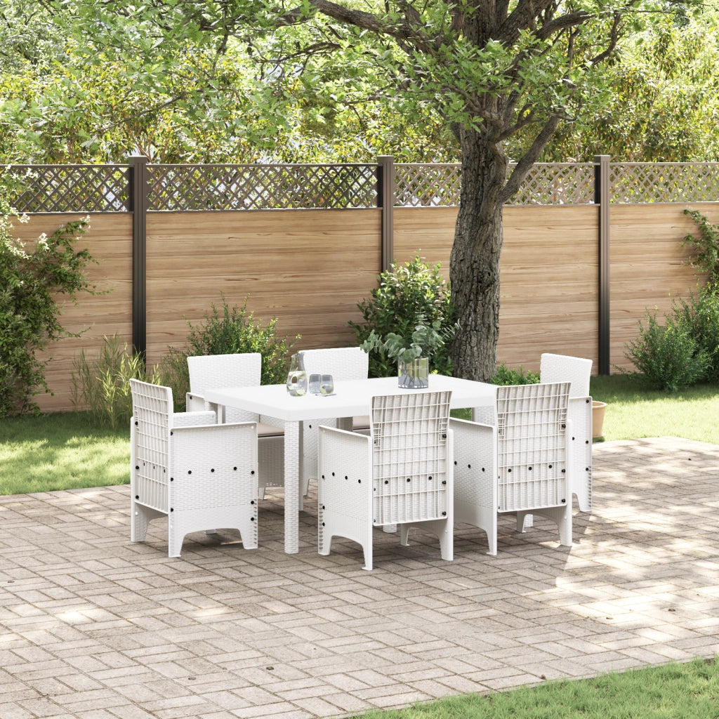 Set da Pranzo Giardino 7 Pezzi con Cuscini Bianco Rattan PE