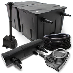 Set laghetto: Filtro bio 60000l con Pompa SuperEco, Tubo, Chiarificatore UVC 36W e Fontana