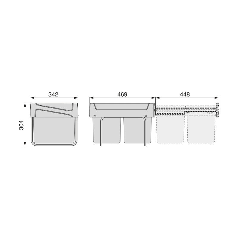 Kit di contenitori per la raccolta differenziata per cassetti da cucina Recycle Altezza Recycle 266 mm, 1x15 lt, 2x7 l..