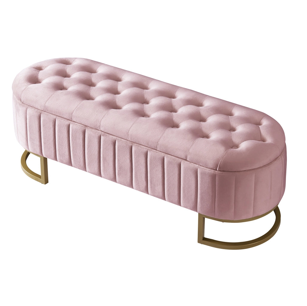 Panca contenitore imbottita in velluto rosa 120 cm