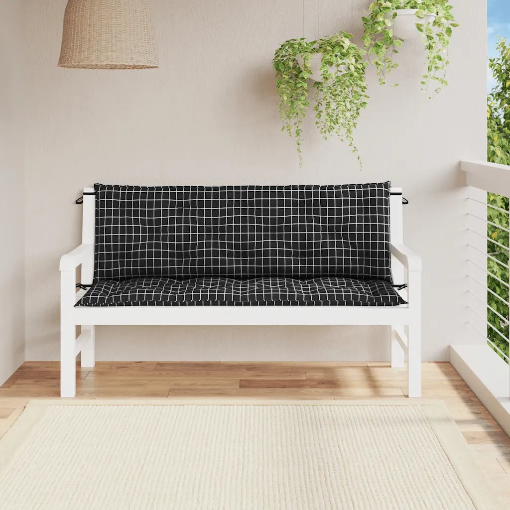 Cuscini Panca da Giardino 2pz a Quadri Nero 150x50x7 cm Tessutocod mxl 118264