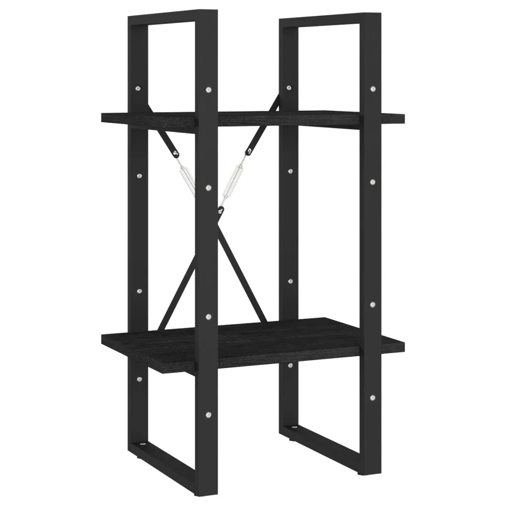 Libreria a 2 Ripiani Nera 40x30x70 cm in Massello di Pino 806416