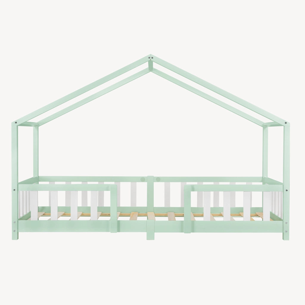 Letto per Cameretta Treviolo a Forma di Casetta in Stile Montessori 90x200 cm Menta Verde/Bianco [en.casa]