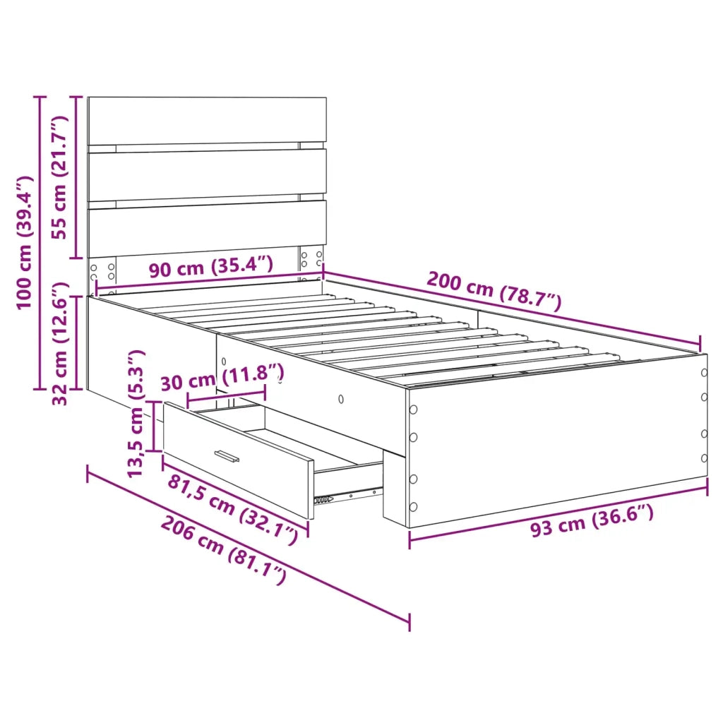 Struttura del letto Grigio Sonoma 90 x 200 cm Legno multistrato 3412017