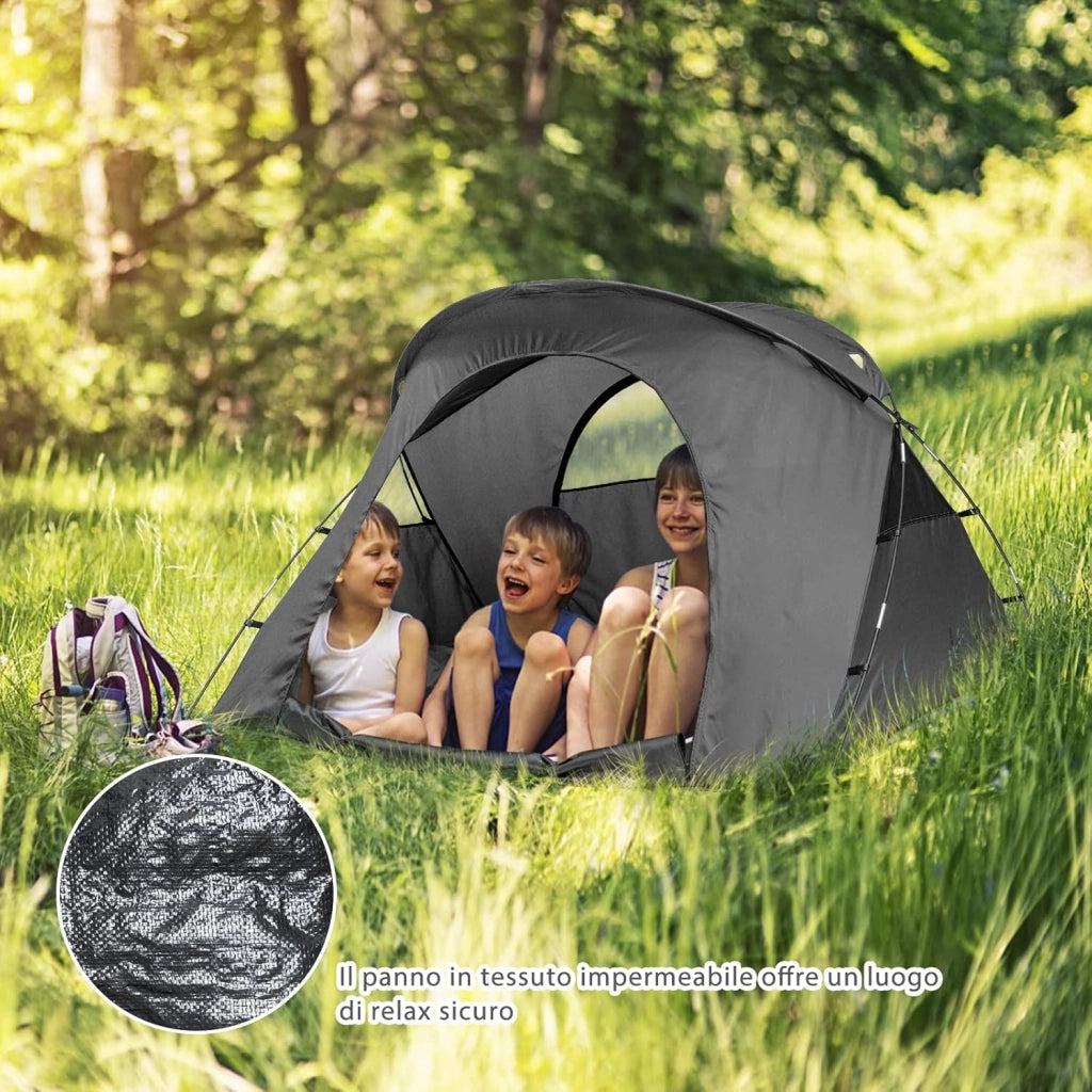 4 in 1 Tenda da Campeggio Rialzata per 2 Persone, Letto Brandina da Campeggio Pieghevole con Materasso Gonfiabile Automatico, Tenda a Doppio Strato Impermeabile e Antivento con Borsa