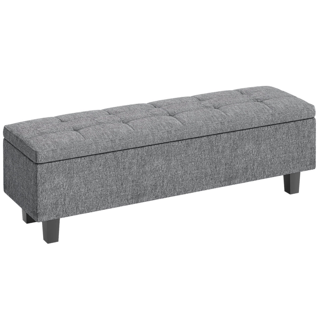 Panca imbottita con contenitore grigio scuro, 138 cm