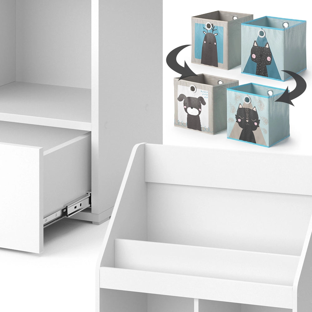 Vicco Libreria bambini Bianco 31.2 x 96.2 cm con cassetto e 2 scatole pieghevoli opt.3