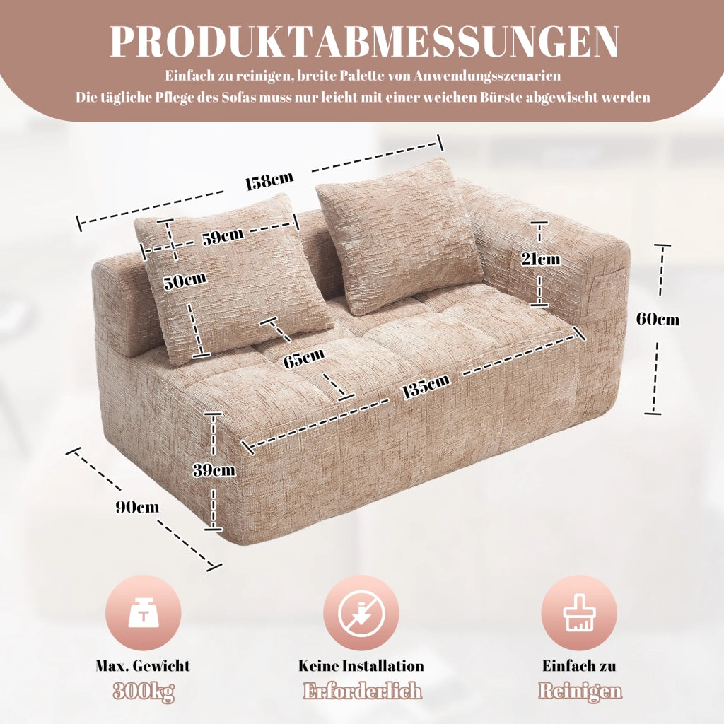 DIVANO Chaise longue 158x90x60 cm in Chenille Khaki con tasche laterali e cuscino