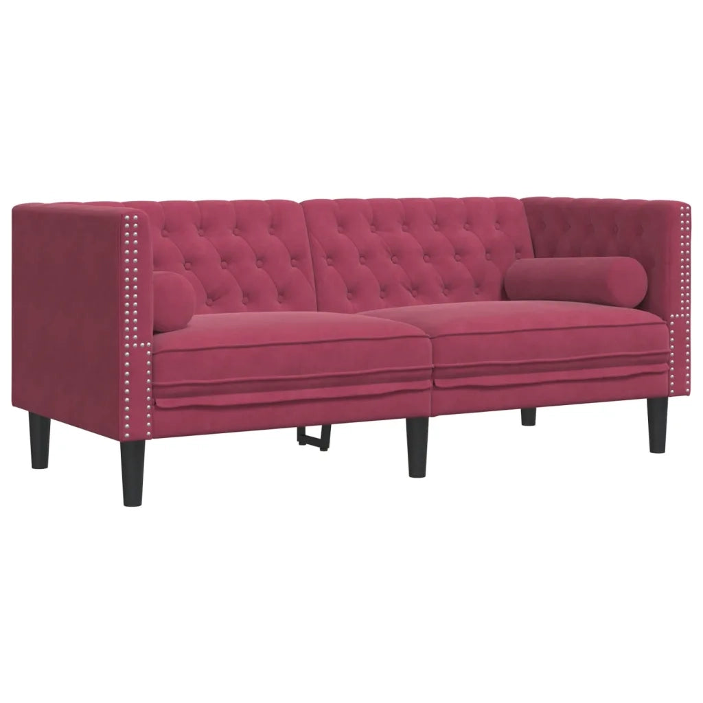 Set Divani Chesterfield 2pz con Cuscini Rosso Vino Velluto 3209295