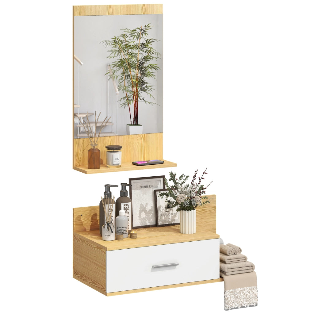 Mobile Ingresso con Specchio, Mensola e Cassetto ¨C zephmum ¨C Legno e Vetro
