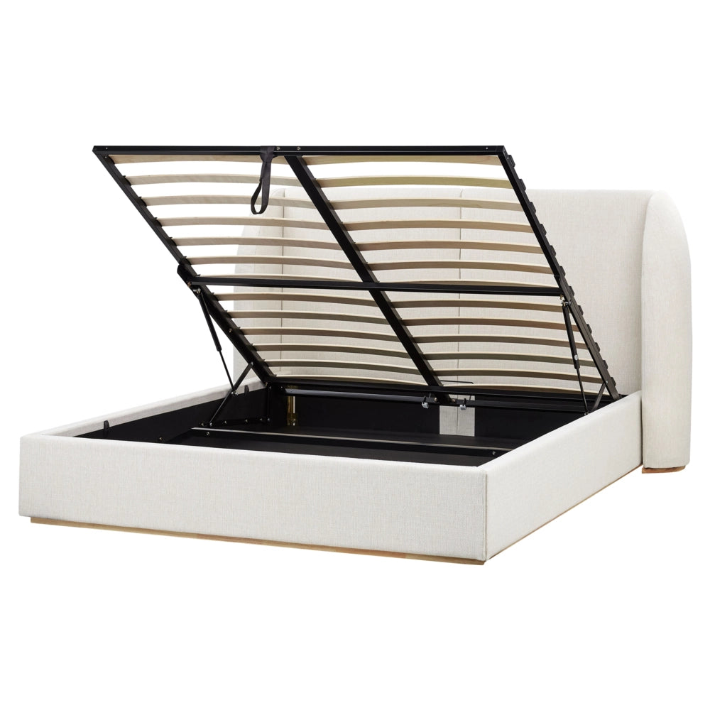 Letto matrimoniale con contenitore rivestito in tessuto bianco sporco con ampia testata 160 x 200 cm camera da letto elegante
