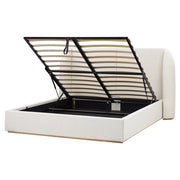 Letto matrimoniale con contenitore rivestito in tessuto bianco sporco con ampia testata 160 x 200 cm camera da letto elegante