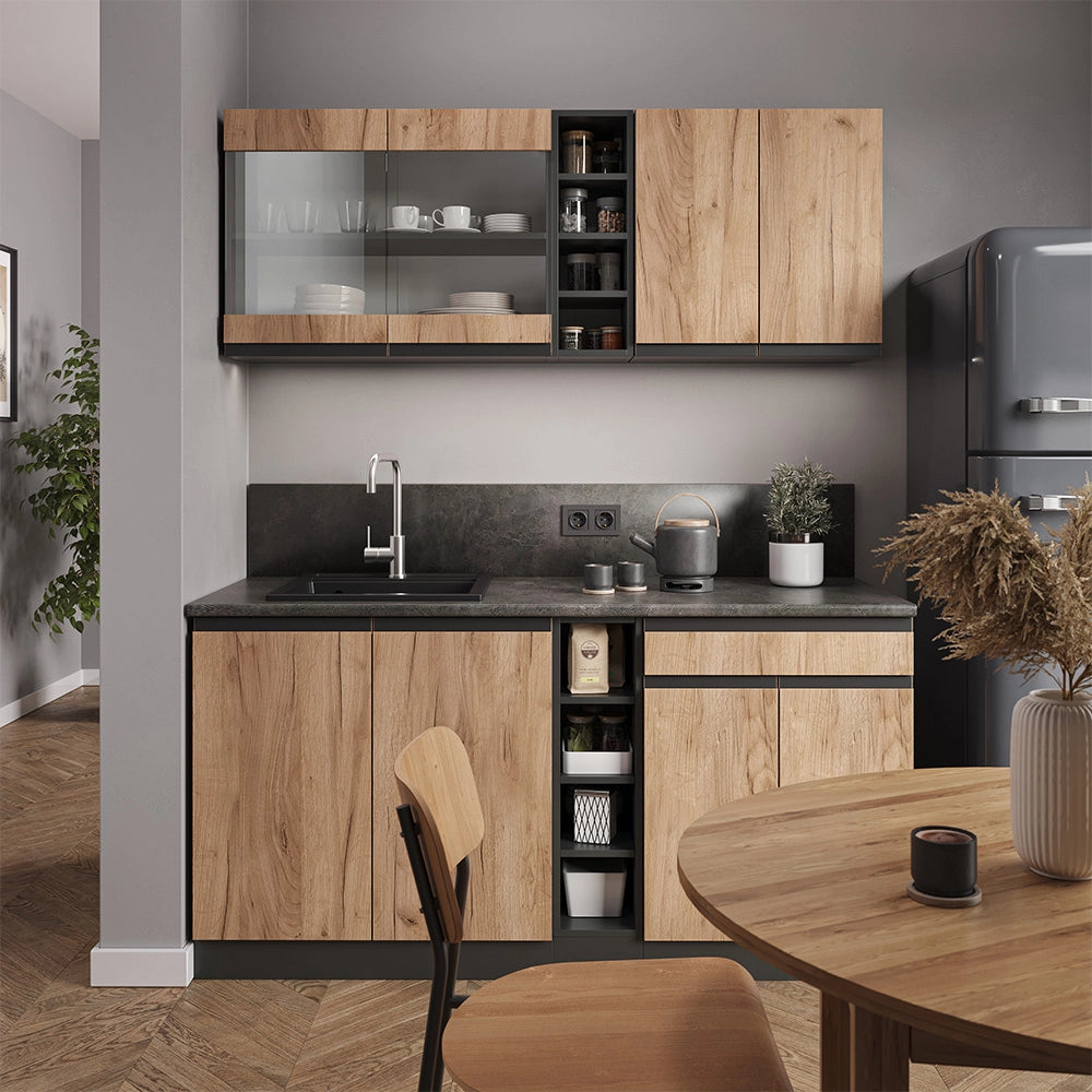 Vicco Cucina completa Quercia dorata/antracite 160 cm , PL Marmo