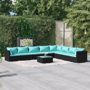 Set Divani da Giardino 9 pz con Cuscini in Polyrattan Nero cod mxl 34604