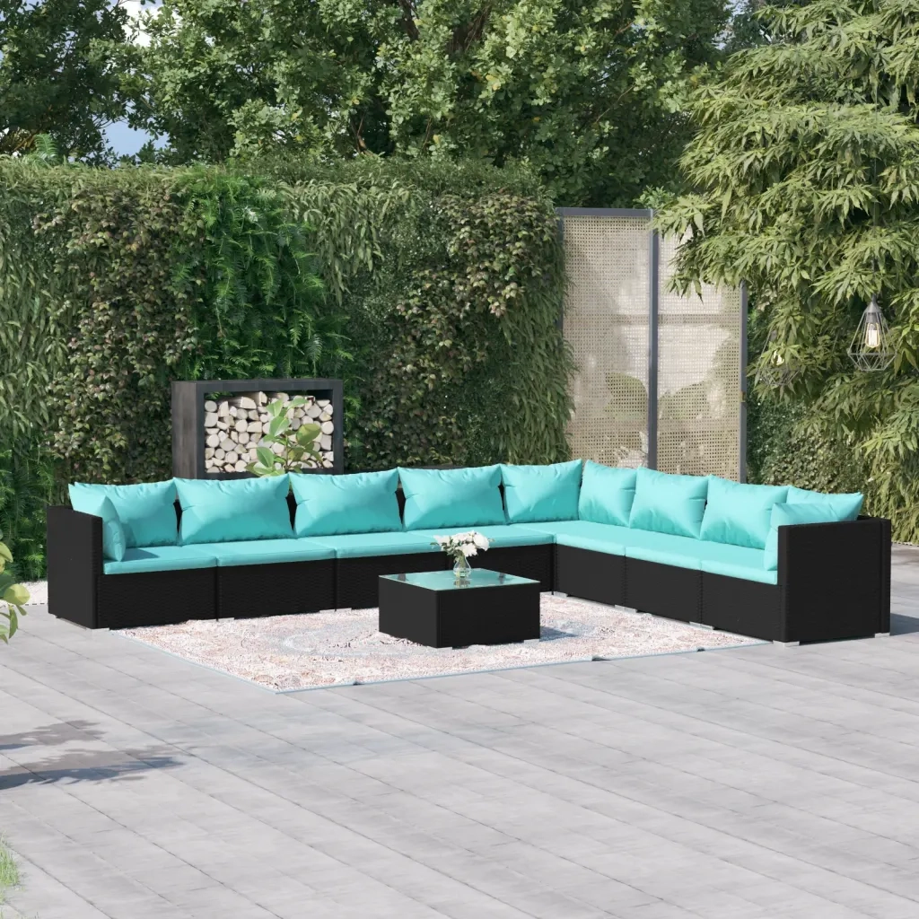 Set Divani da Giardino 9 pz con Cuscini in Polyrattan Nero cod mxl 34604