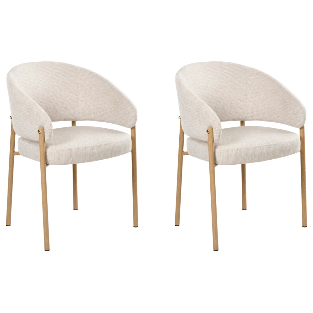 Set di 2 sedie da pranzo Rivestimento in tessuto beige chiaro Gambe in metallo curve Base Sala da pranzo