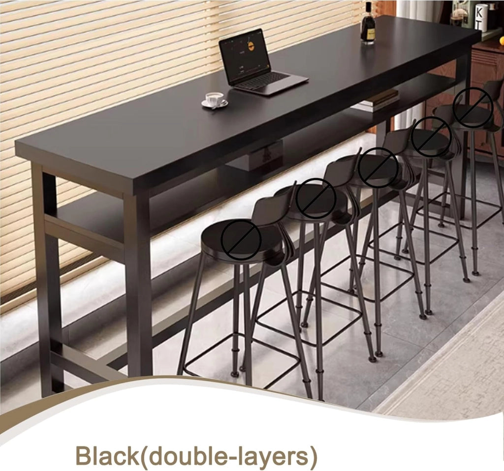 Tavolo Alto Bancone Bar Tavolo Cucina Tavolino Alto e Stretto da Balcone Salvaspazio con Telaio in Metallo per Soggiorno e Sala Da Pranzo Bar Ristorante(Black(double),71x15.8x41in)