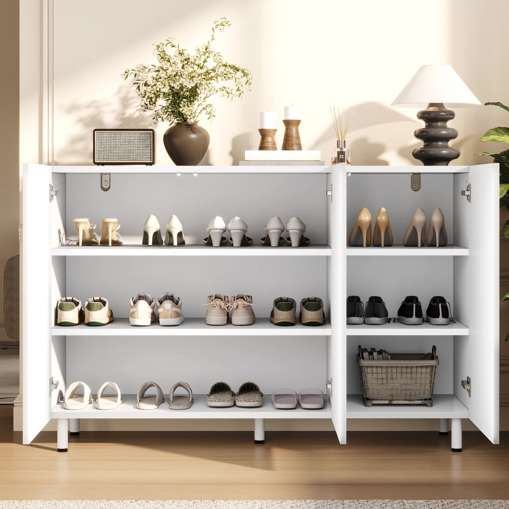 Scarpiera e mobile contenitore 2 in 1 3 ante ripiani regolabili MDF e pannello truciolare bianco 120 × 37 × 80 cm