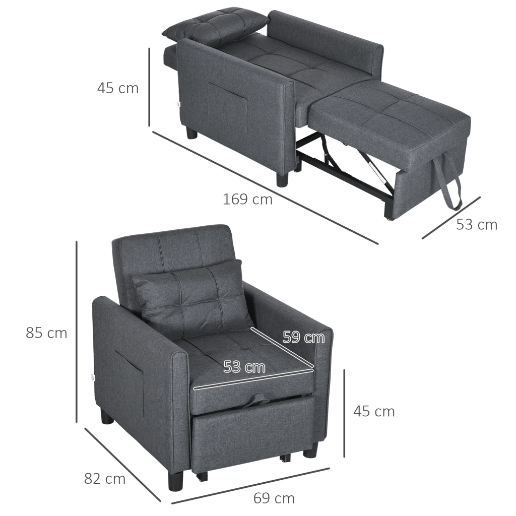 Poltrona Reclinabile Convertibile 3 in 1 ¨C Zephmum ¨C Grigio 69x82x85cm