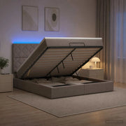 Letto Ottomano con Materasso e LED Tortora 140 x 200 cm Tessuto 3458163